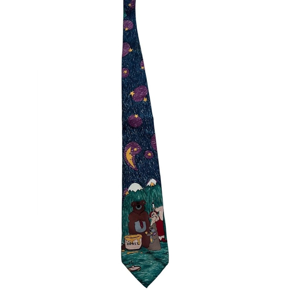 Vintage Save the children midnight snack Bear Print Tie - Blue